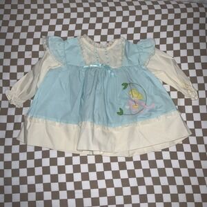 Vintage Baby Girls Infant Blue White Lace Ruffle Dress‎ Appliqué Nana's pet